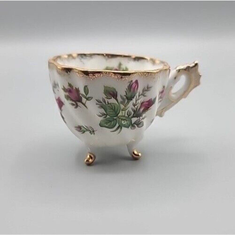 Relco Vintage Tri Footed Teacup Pink Roses Swirl Design Gold Trim